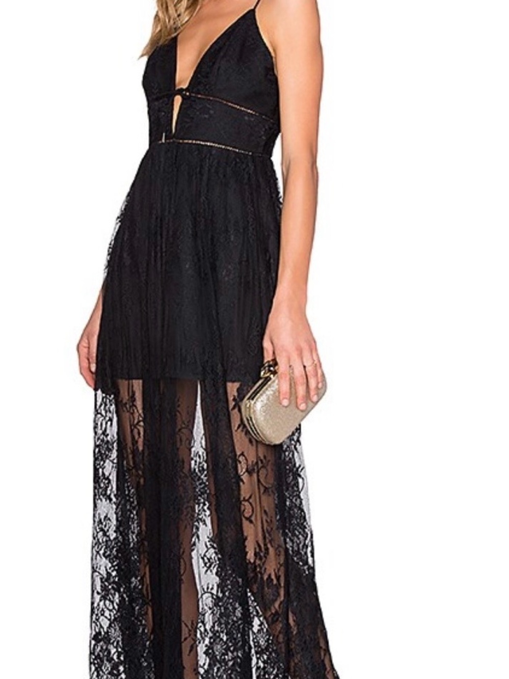 NBD Black Lace Maxi Dress with Sheer Overlay